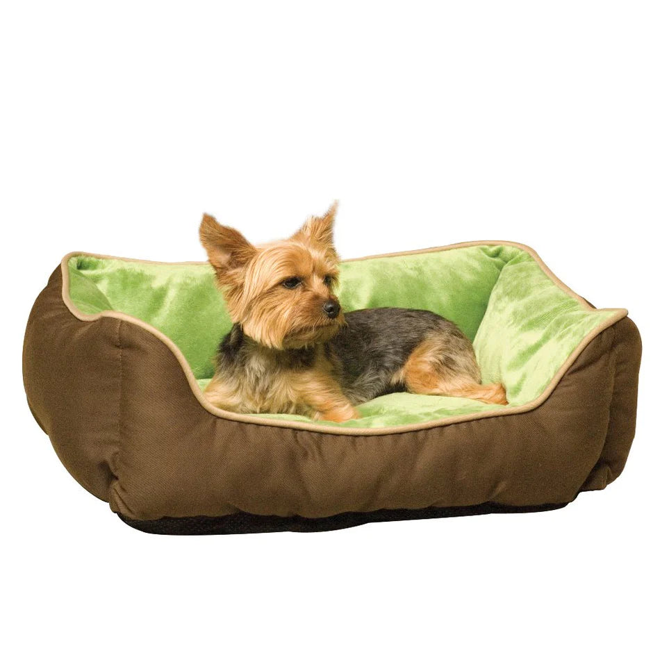 K&H Pet Products Lounge Sleeper Self-Warming Pet Bed Mocha / Green 16″ x 20″ x 6″