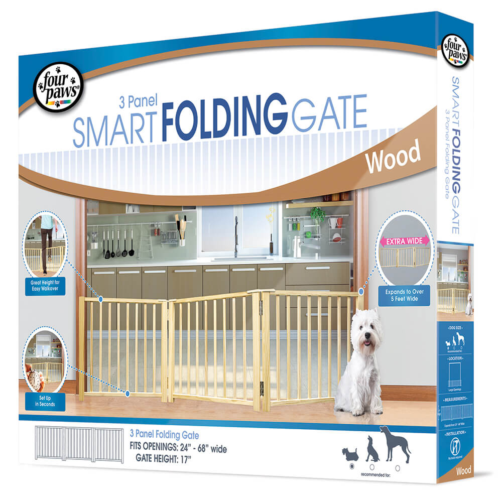 Four Paws Smart Design Folding Freestanding Gate 3 Panel Beige 24″ – 68″ x 1″ x 17″ 