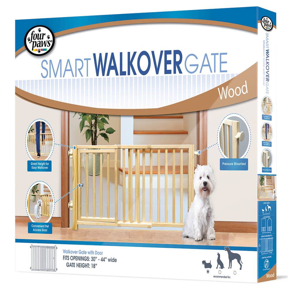 Four Paws Smart Design Walkover Pressure Mounted Gate with Door Beige 30″ – 44″ x 1″ x 18″ 