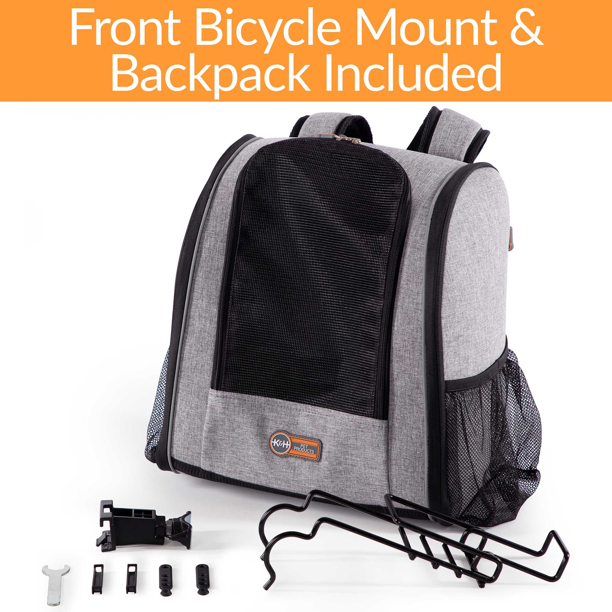 K&H Pet Products Travel Bike Backpack for Pets Gray 9.5″ x 14″ x 15.75″