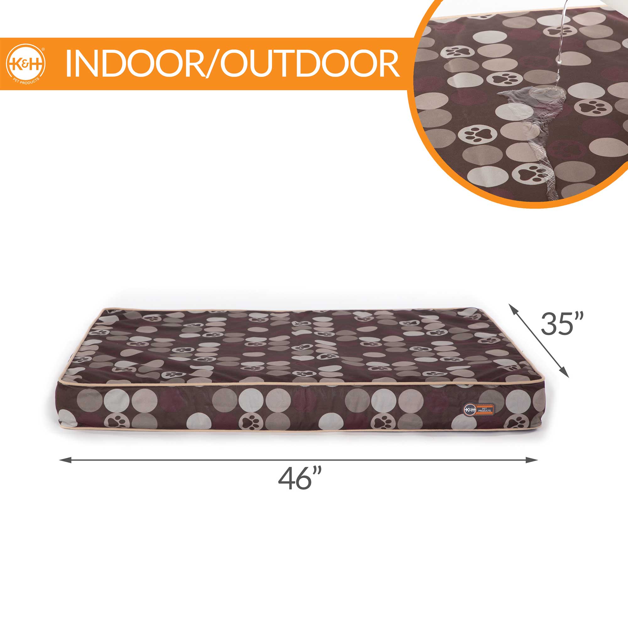 K&H Pet Products Superior Orthopedic Indoor/Outdoor Bed Large Brown 46″ x 35″ x 4″